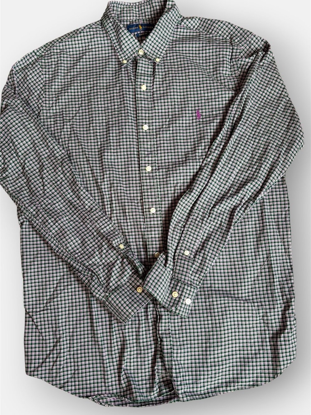 Ralph Lauren Mens XL Classic Fit Plaid Button Down Shirt Green Purple
